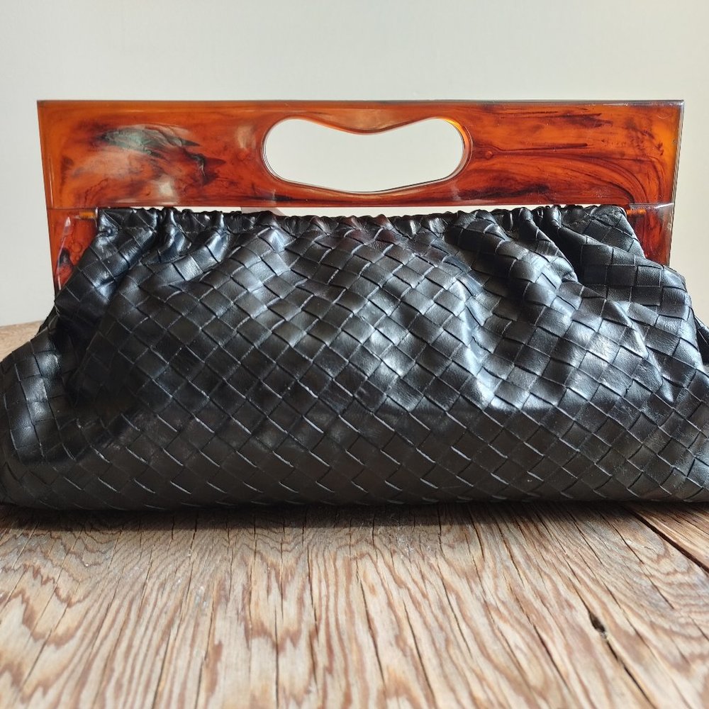 Black Leather Quilted Clutch